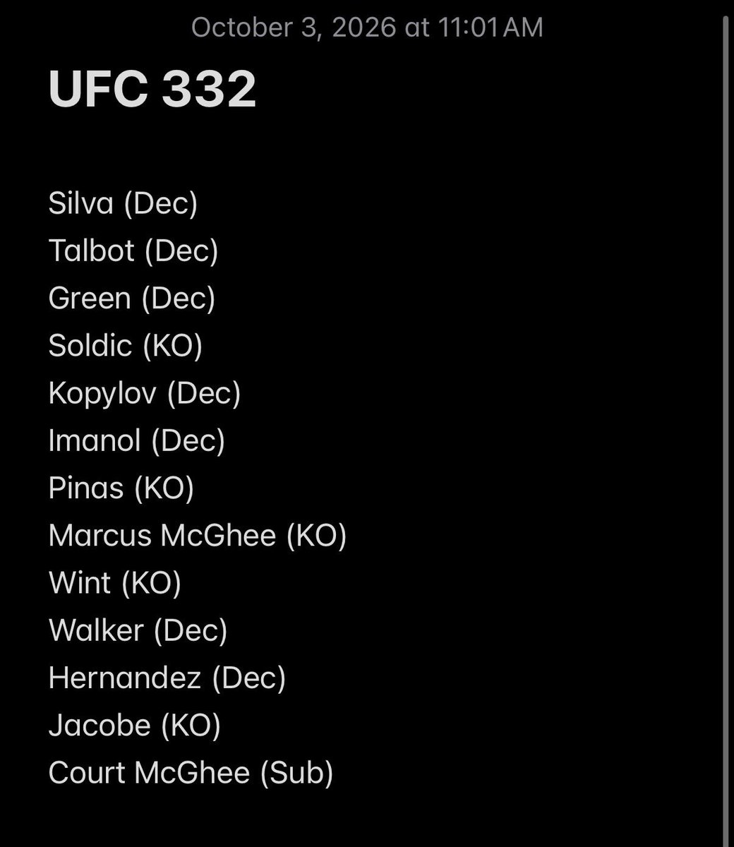OwenWhiteMMA's tweet photo. Official Picks for #UFC332 https://t.co/PKx3RpdGkj
