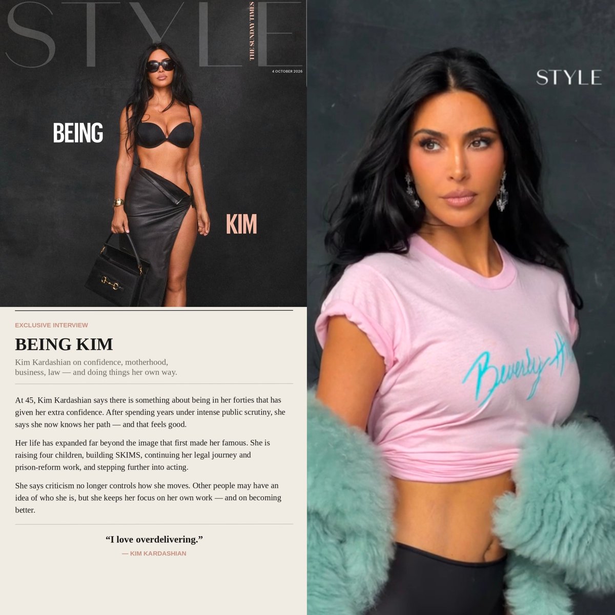Kimiltondaily's tweet photo. There’s so much more to Kim than what people see in the headlines. 🖤
In her new interview with The Times, Kim opens up about life at 45,motherhood, building SKIMS, her legal journey and prison-reform work, acting, and the confidence she’s found along the way. https://t.co/ER8kFag6SR