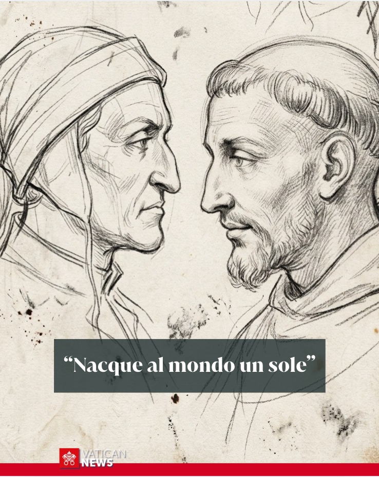 vaticannews_it's tweet photo. ☀️ "Nacque al mondo un sole", scrive Dante nel Canto XI del Paradiso parlando di San Francesco:

«Di questa costa, là dov’ella frange
più sua rattezza, nacque al mondo un sole».

Per Dante, Francesco porta una luce nuova al mondo. ✨

#SanFrancesco #Dante #SanFrancesco800 https://t.co/YiGwPBFV1i