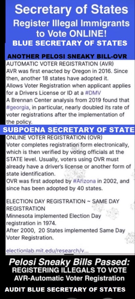 KimTruth45's tweet photo. @BarackObama + #Democrats 
INVADED AMERICA WITHOUT VETTING MILLIONS OF ILLEGAL IMMIGRANTS… 
BUT THEY REGISTERED EVERY #IllegalAlien TO VOTE using @SpeakerPelosi Bills: AVR+OVR 
#MidtermsAreComing #usm #Army #Navy #USAF #USMC #Veterans https://t.co/bF47umOGxd