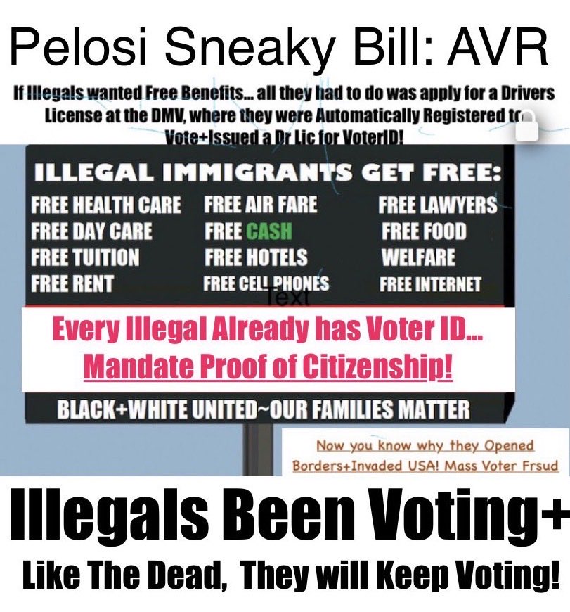 KimTruth45's tweet photo. @BarackObama + #Democrats 
INVADED AMERICA WITHOUT VETTING MILLIONS OF ILLEGAL IMMIGRANTS… 
BUT THEY REGISTERED EVERY #IllegalAlien TO VOTE using @SpeakerPelosi Bills: AVR+OVR 
#MidtermsAreComing #usm #Army #Navy #USAF #USMC #Veterans https://t.co/bF47umOGxd