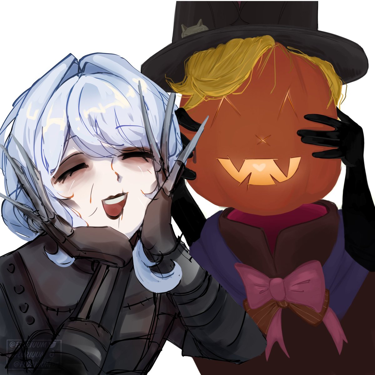 Floriuum's tweet photo. Collab with my friend 🎃🎩
(Odette - drawn by me, Lyney - drawn by my friend)
#Odette #Lyney #GenshinImpact  #magicswan #lyneyodette https://t.co/C0ropRwLOv
