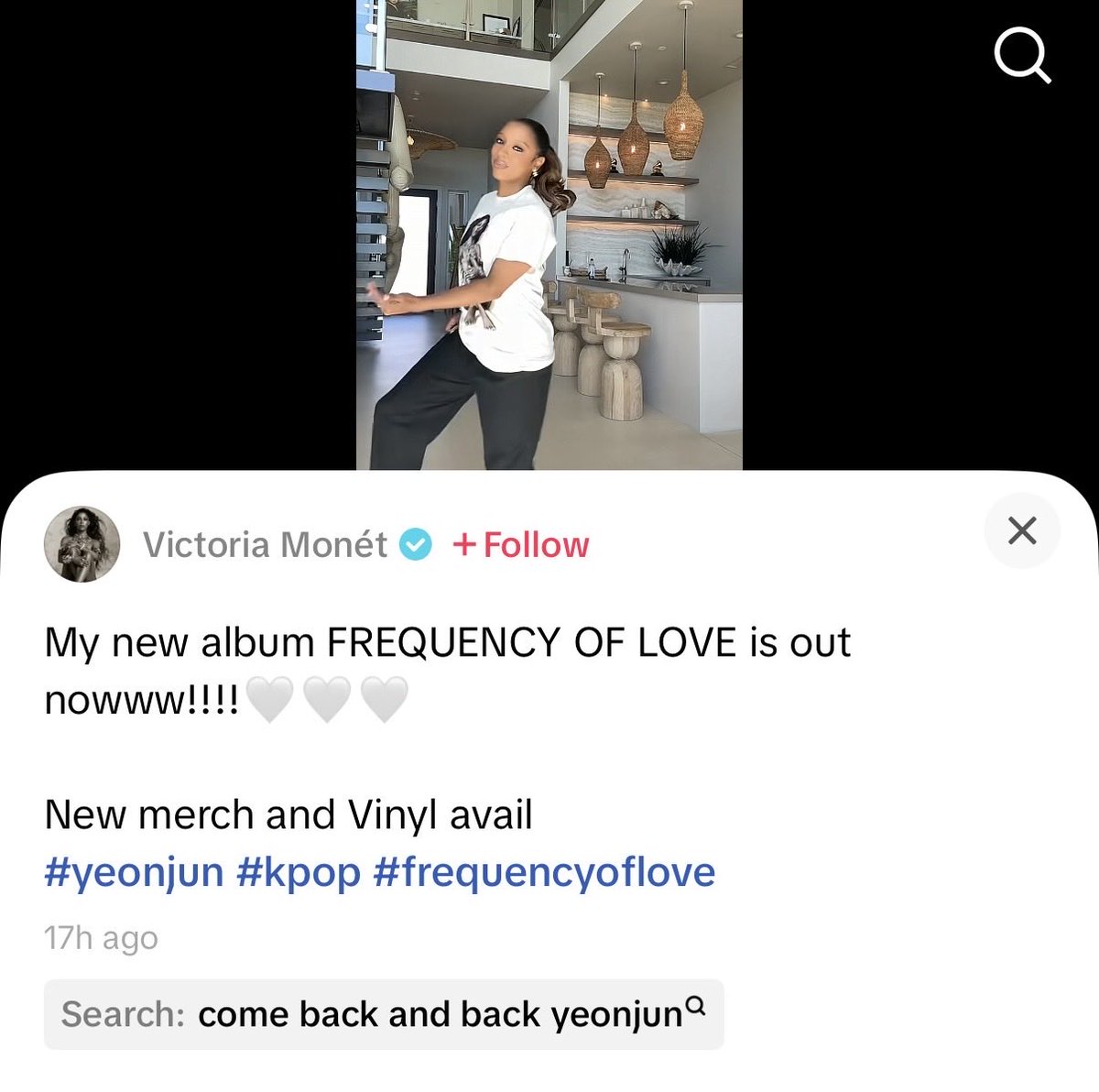 913records's tweet photo. Grammy Award Winning American Singer Victoria Monét did Yeonjun’s Talk to You Walk Choreography Trend (Come Back and Back) on TikTok and even tagged him using his hashtag!

🔗: https://t.co/vxD8EMQuQ8

#YEONJUN #연준 #ヨンジュン @TXT_bighit https://t.co/8vkMQEpFhZ