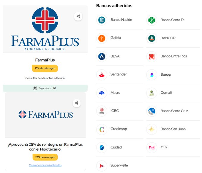 ahorrotwit's tweet photo. Hoy Lunes 🔥 en #Farmaplus #Online 🛒💊
💳 15% pagando con @MODO_Arg y todos los bancos de la foto compra minima 60k tope 9k
💳 25% pagando con @MODO_Arg y débito @BcoHipotecario con tope de $10.000 x mes https://t.co/jAme6Fedo1