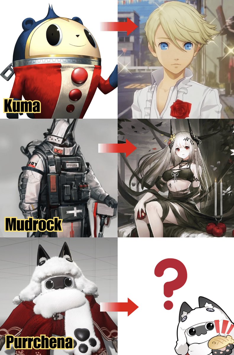 iSageOtaku's tweet photo. Persona 4, Arknights and Endfield all have characters inside mascot suits! I’m so curious what Purrchena looks like under that suit!
#Arknights #Endfield #Kuma #P4g #Mudrock #Purrchena https://t.co/g1NTY8JncH