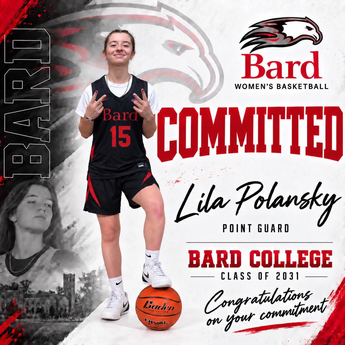 lila_polansky's tweet photo. I am excited to announce my commitment to the admissions process at Bard College! Thank you Coach Spadaro and the Raptors family for making this happen for me. And a special thank you to Coach Cheryl Seavey and my B-R family for pushing me towards this moment.
@BRgirlshoops https://t.co/Mlu2qZrS8Y