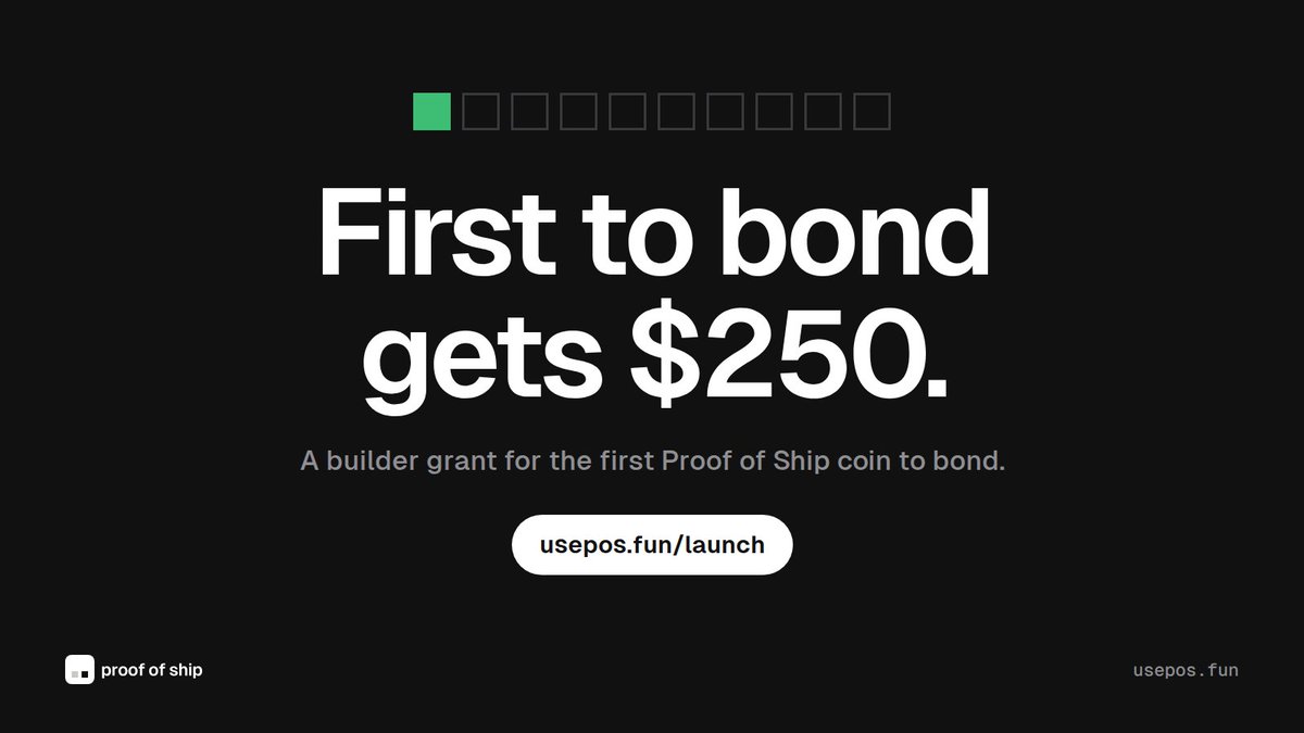 useproofofship's tweet photo. As we are looking to be the place for builders, we will be offering a builders grant to the first project to bond on $POS https://t.co/3H5SEep1p5