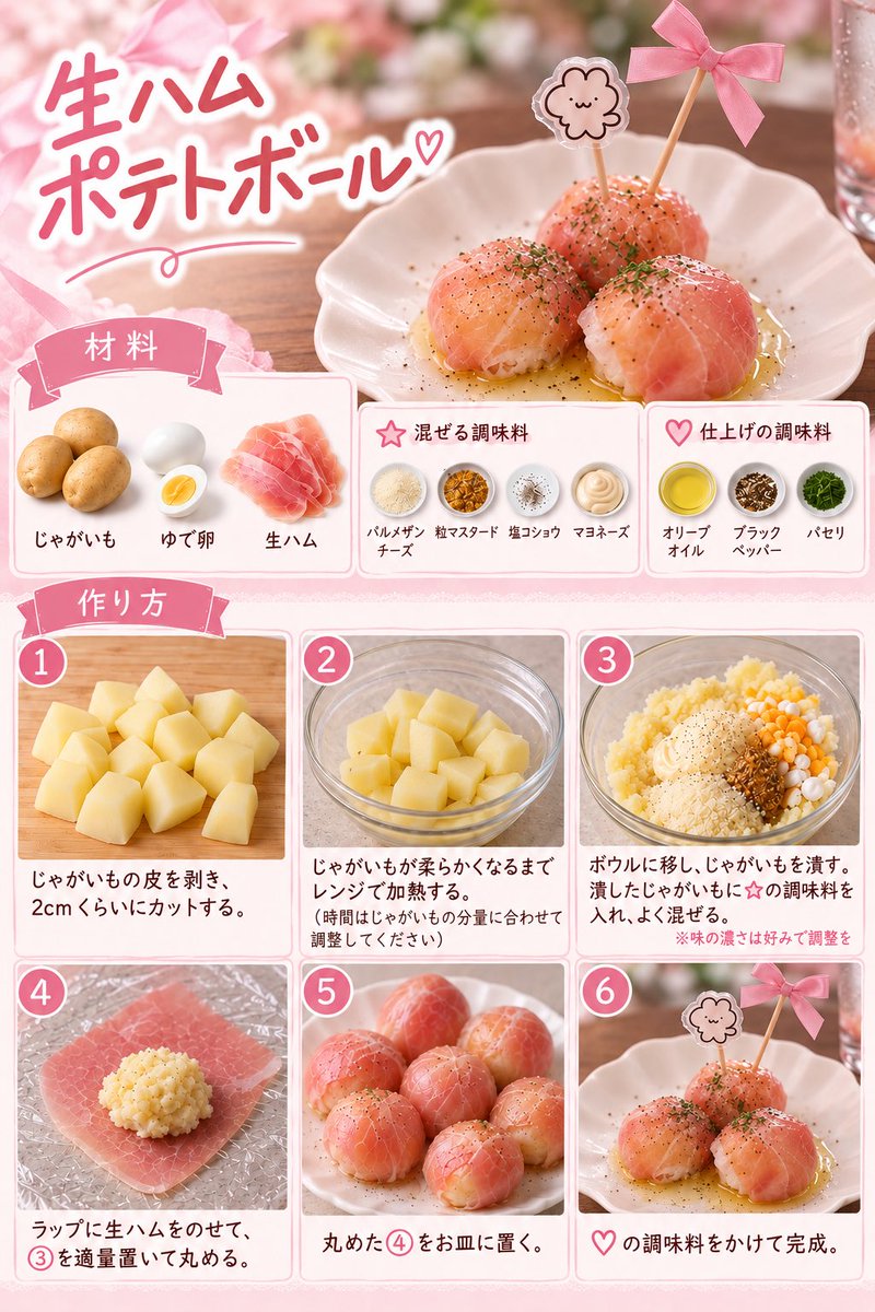 mayu_oremei's tweet photo. 生誕祭で好評だった
「生ハムポテトボール」のレシピ🍽♡
みんなもお家で作ってみてねー( ᴖ ̫ᴖ )👌🏻 https://t.co/7T5YV9kMjr