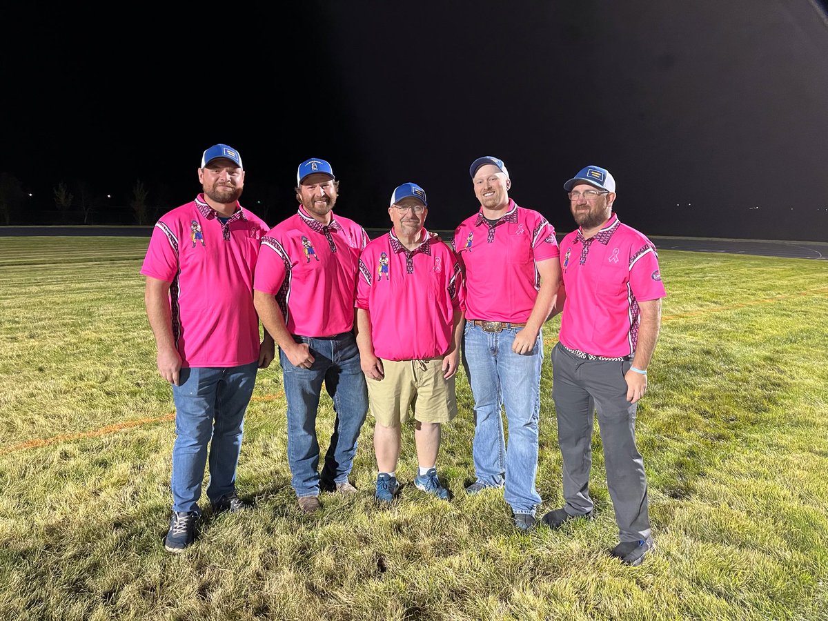 ZierMike's tweet photo. Shoutout @CoachGolberg for getting us these outstanding polos for October. 3 former players and 1 Holstein. Again love these guys, they do a great job for Beach High School Buccaneer football #BucPride https://t.co/RkD3dxkkCZ