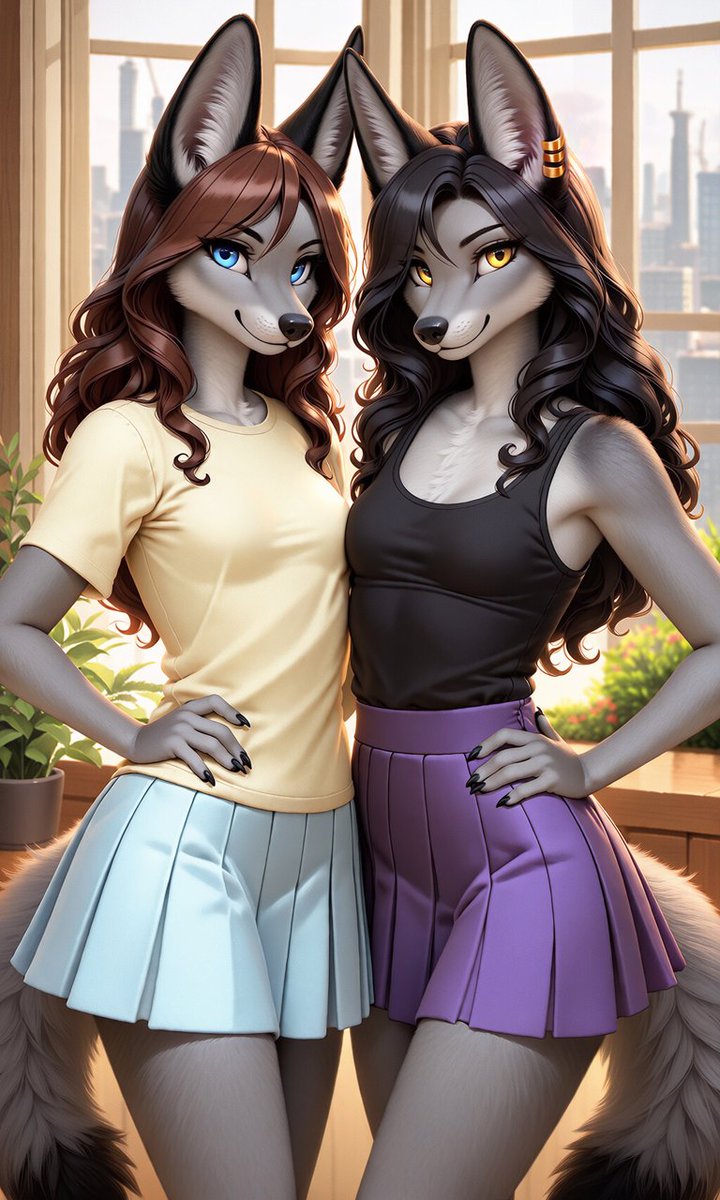 RizzariAI's tweet photo. Jackal twins Kaelynn (Left) and Claire (Right)
#furryNSFW #yiff #AIFurry #nsfwaiart https://t.co/CIfJMaPwmq
