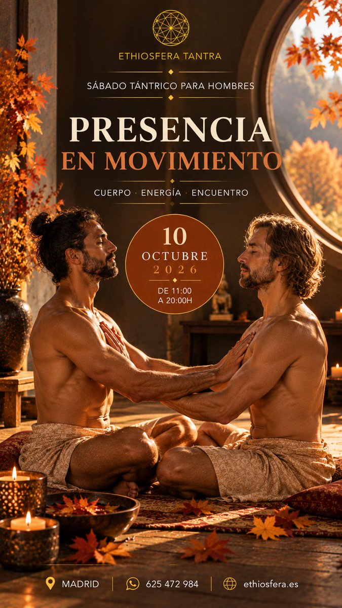 EthioTantraMen's tweet photo. 🔥 **No todo lo intenso tiene que ser rápido.**

SÁBADO TÁNTRICO · Tantra para hombres.

Respirar. Sentir. Despertar los sentidos. Conectar.

🌿 Una experiencia para salir de la cabeza y volver al cuerpo.

📍 Madrid · Ethiosfera
📲 +34 625 472 984

👉 https://t.co/9Tqm9lRQDp https://t.co/mlWk10Yefg