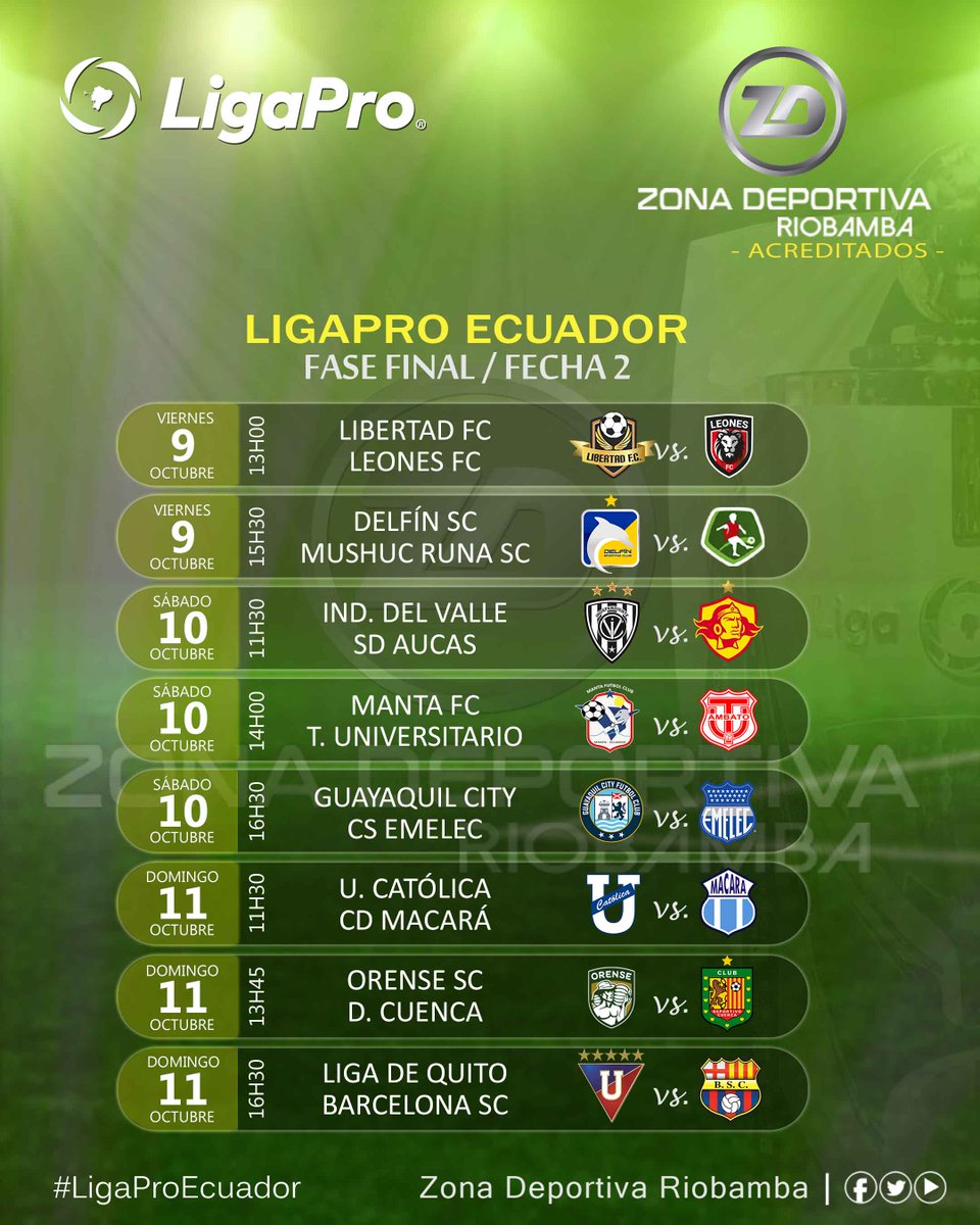 roldan_jimmy's tweet photo. #LigaProEcuador
¡𝙋𝙍Ò𝙓𝙄𝙈𝘼 𝙅𝙊𝙍𝙉𝘼𝘿𝘼!
#EtapaFinal
Definida la #Programaciòn para la #Fecha2 (rueda de #Ida) de #HEXAGONALES y #Cuadrangular de la #FaseFinal de #LigaPro 2026.
#Sígueme: 📷
https://t.co/v7P6YCZEoI…
Informa: @roldan_jimmy
Somos: Zona Deportiva Riobamba https://t.co/NpKSbTLGyk