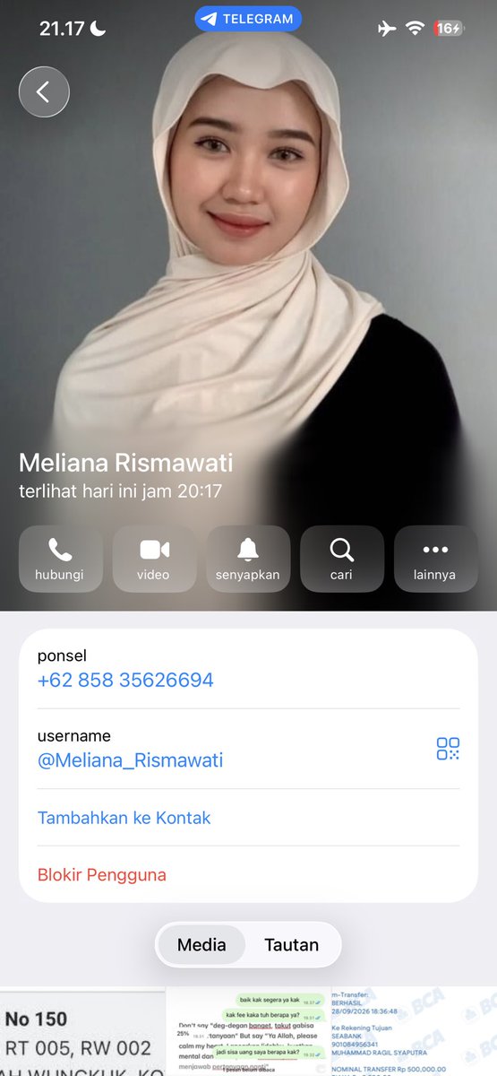 DailyFindIDSYA's tweet photo. @ikissycat hatihati ya semuanya, ini juga penipu, thread nya udah ilang akun nya, dan wa juga udh diganti, tapi telegram nya masih ada https://t.co/dcM3ZoBD8m