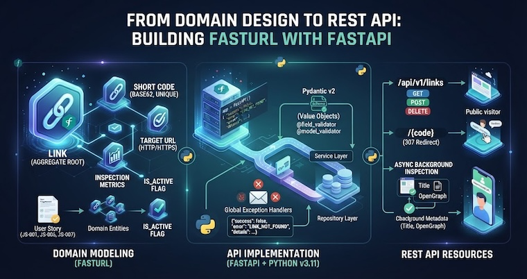 code4projects's tweet photo. Requirements → domain model → REST API. Not three steps. One flow.

→ Job stories produce domain entities
→ Pydantic v2 enforces domain rules at the HTTP boundary
→ A single error envelope covers every failure path

https://t.co/EdwOFFpYkz

#FastAPI #Python https://t.co/glSfonZyky