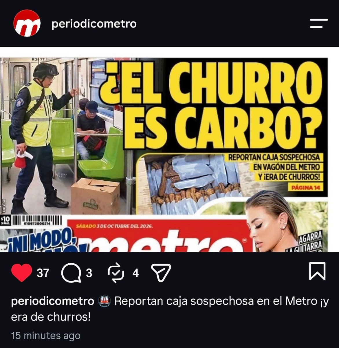 JaimenMen's tweet photo. felicidades, llegaste a la primera plana del periódico "metro" https://t.co/6AFIHeBs6f