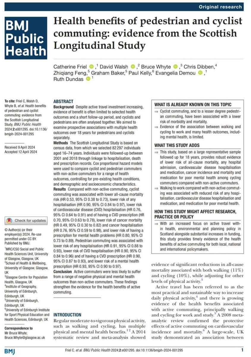 davidlois_uned's tweet photo. Ir en bici al trabajo 🚲 reduce un 47% la mortalidad, un 24% las hospitalizaciones cardiovasculares y el 51% la mortalidad por cáncer. Caminar 🚶‍♀️ reduce un 9% hospitalizaciones totales y 10% las cardiovasculares. Ambos reducen problemas de salud mental (bici, -20%, caminar, -7%). https://t.co/2DQ9sbsDzQ
