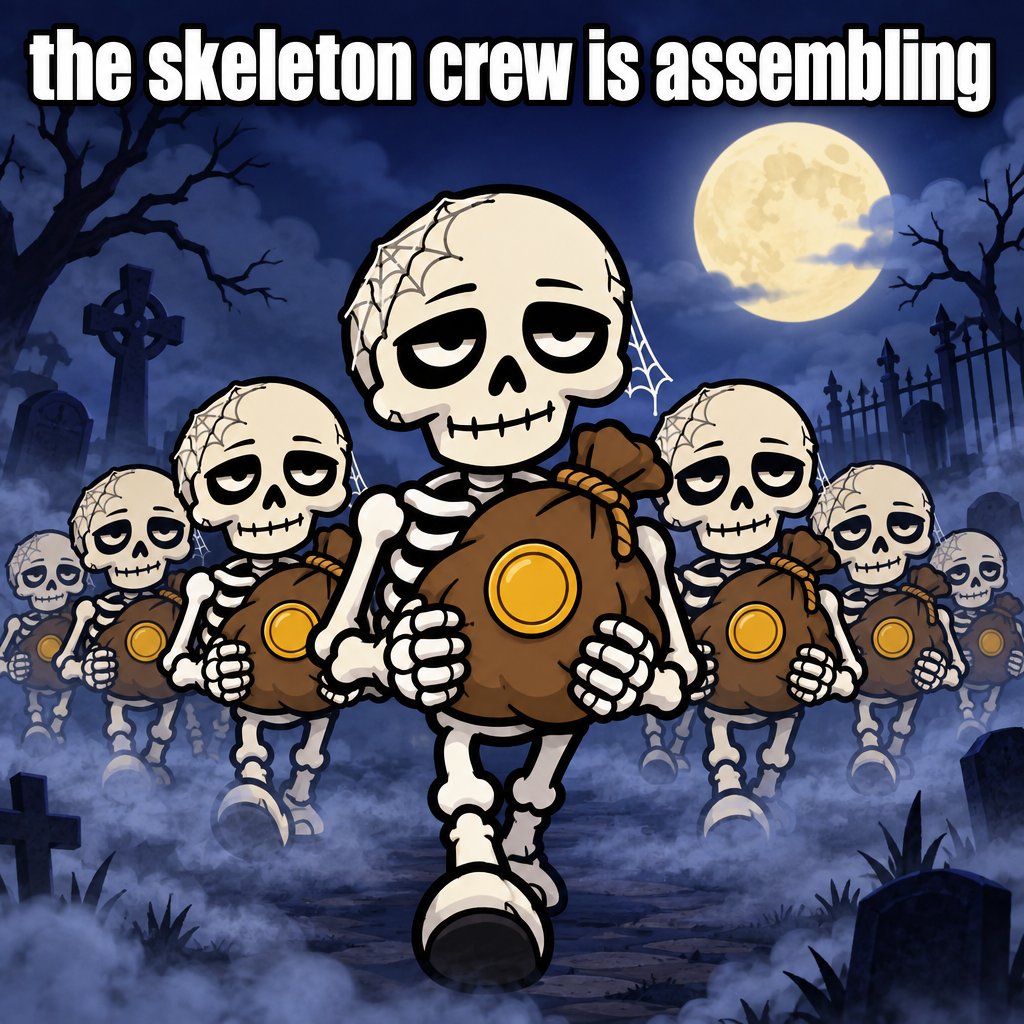 bagbonescoin's tweet photo. the skeleton crew is assembling. 💀 https://t.co/lfgRdm76gX https://t.co/6bhjyYptdI