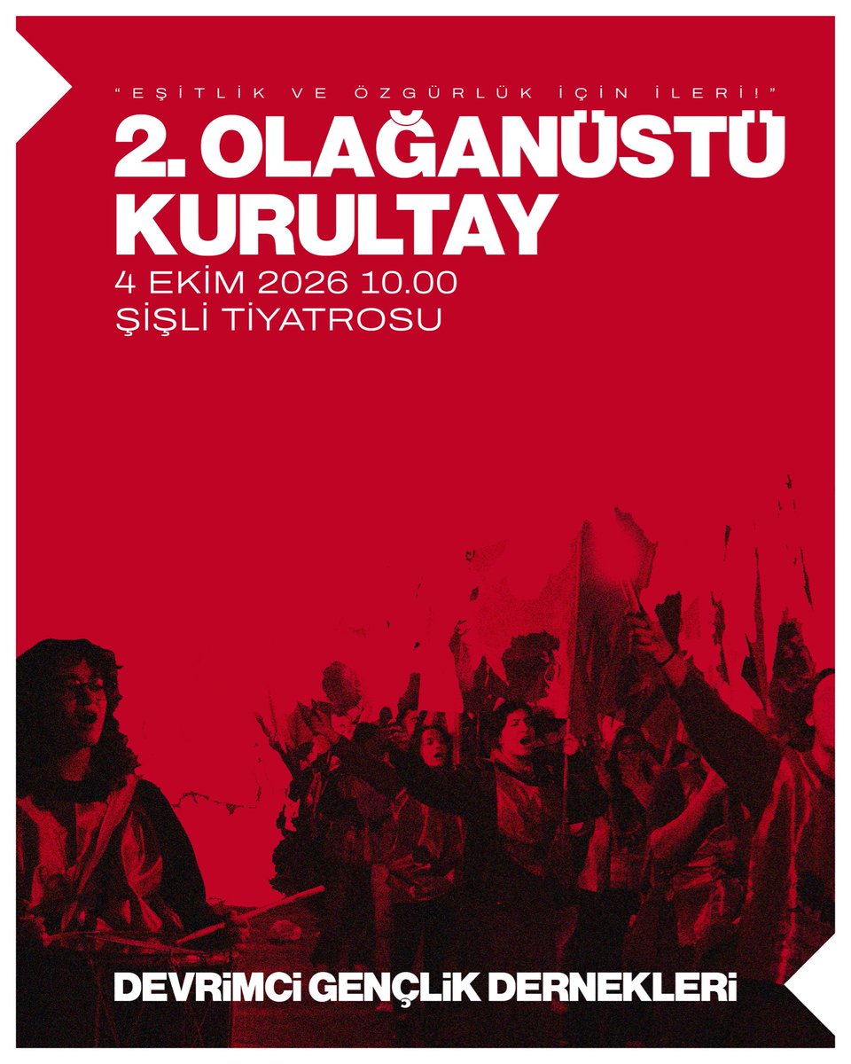 DGdernekleri10's tweet photo. İradeyi çelikleştirdik,
cüreti büyüttük,
disiplini kuşandık! 

2. Olağanüstü Kurultay’ımız için 4 Ekim Pazar günü Şişli Tiyatrosu’nda buluşuyoruz. Devrimci örgütünü sahiplenmek üzere tüm gençliği davet ediyoruz.

#EşitlikveÖzgürlükiçinİleri https://t.co/ZDAa0S6wJY