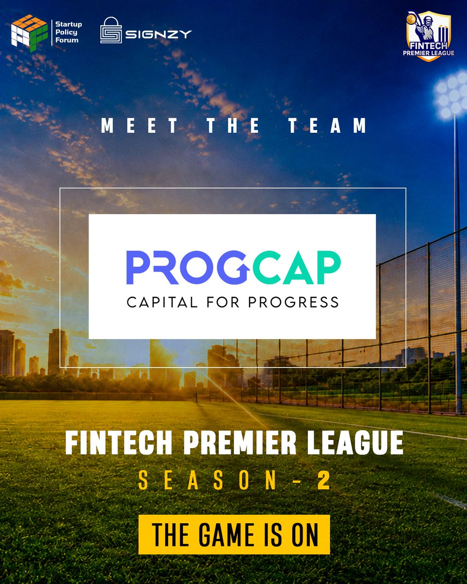 FintechOnPitch's tweet photo. It's game time! 💥

Glad to welcome Progcap to the FinTech Premier League Season 2 💪

@lawyer_intech @ShwetaRKohli @TeamSignzy @SPF_India @progcap https://t.co/pAR80Zp1pu