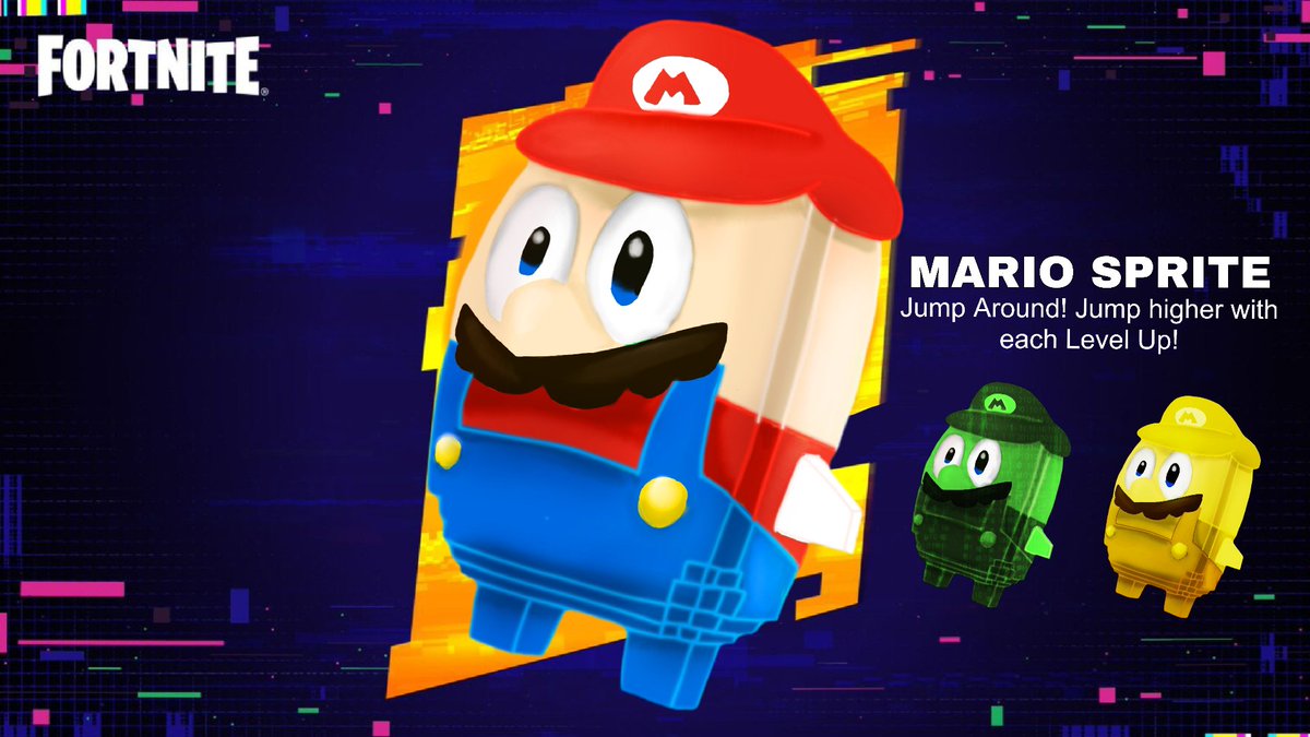 Dazmyy's tweet photo. @Gaspafv The Mario skin would rather look like this, not my render and it would be a Mario sprite I made, but the backpack, pickaxe, cape and toad and weapon wallpaper, just peak https://t.co/3O7wccZajE
