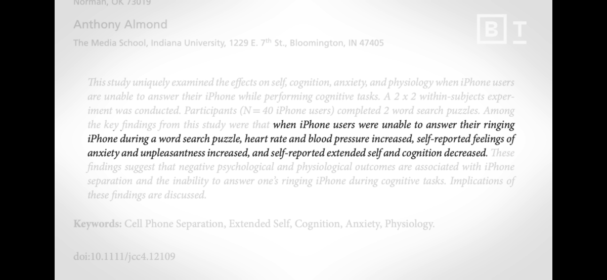 archetypework's tweet photo. Your brain runs Stone Age hardware on Screen Age inputs.

That's the thesis of neurologist Richard Cytowic's Your Stone Age Brain in the Screen Age. Best known for his work on synesthesia, Cytowic argues the brain evolved for a prehistoric world and runs on a fixed energy budget. Every ping, tab switch and notification draws from the same account.

Core ideas:

1. Wanting ≠ liking. Dopamine drives wanting: broad, easy to trigger, nearly impossible to satisfy, mostly unconscious. Opioids drive liking: narrower, harder to reach, short-lived, consciously felt. Feeds are built for the first.

2. Separation has a cost. In a study of 40 iPhone users, being unable to answer a ringing phone mid-task raised heart rate and blood pressure, increased anxiety and lowered cognition (Clayton, Leshner & Almond, 2015).

3. The fixes are unglamorous: turn devices off, change their settings, protect sleep, see people, take deliberate breaks.

Full talk: https://t.co/7GpvIX59Z3