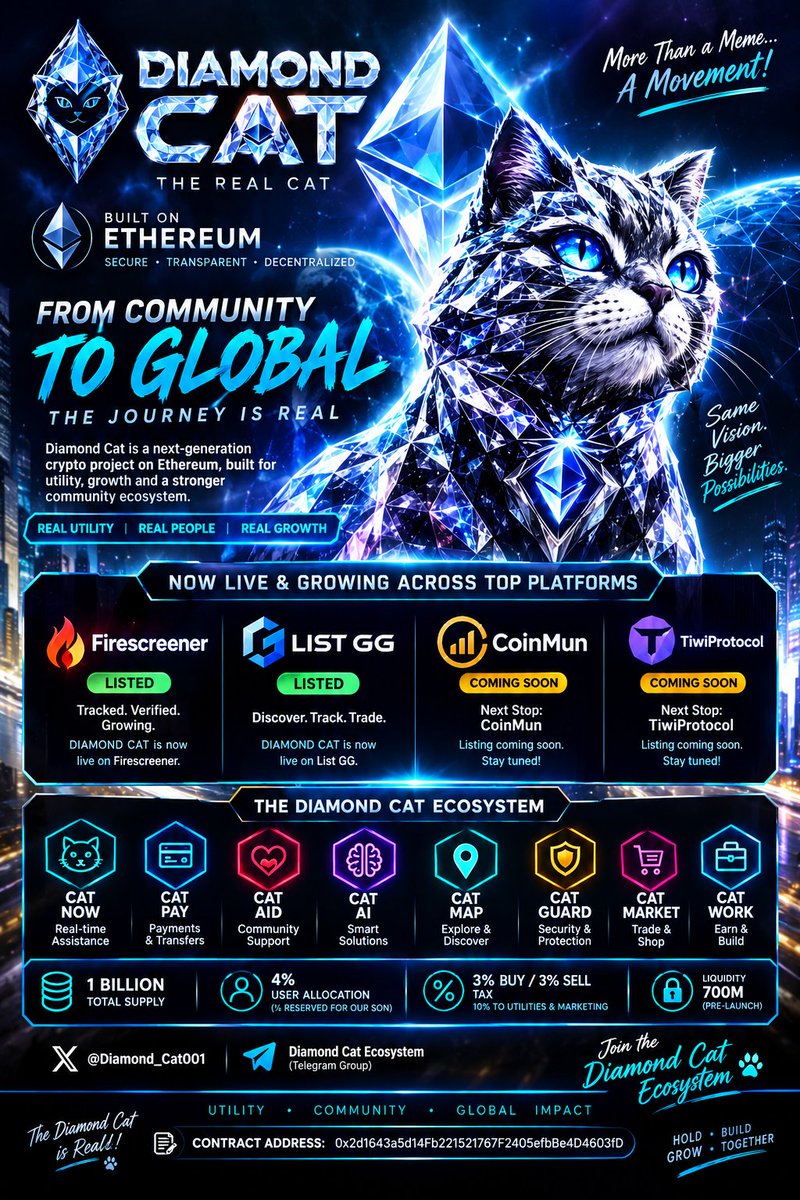 Diamond_Cat001's tweet photo. DIAMOND MINDSET. 🐱
Build the community.
Create the visibility.
Grow the ecosystem.
Make the impact.
That's the energy behind Diamond Cat.
$DCAT on Ethereum.
CA: 0x2d1643a5d14Fb221521767F2405efbBe4D4603fD
#DiamondCat https://t.co/0LnmsbmTbT