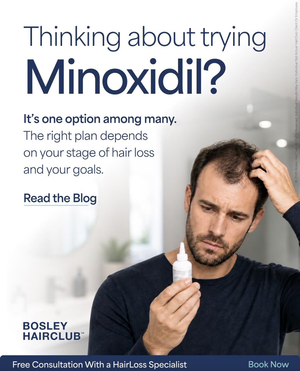 CompetitiveMktg's tweet photo. Minoxidil is one option among many, and the right plan depends on your stage of hair loss and your goals. ✅

Read the blog ➡️  https://t.co/UbR8o1Upff then book a free consultation at a Bosley HairClub center near you!

#HairLoss #Minoxidil #HairRegrowth #HairRestoration https://t.co/MkWZ2l6Rg6