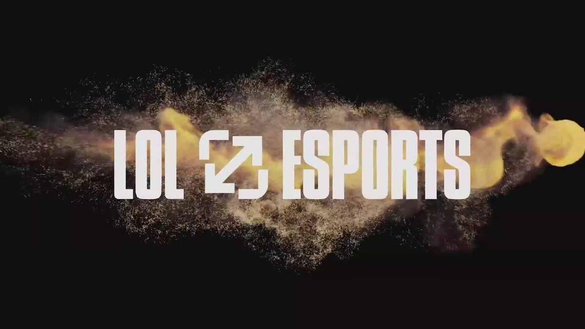 The LoL Esports logo, with white text set against a dynamic burst of golden particles and sparks on a black background, builds hype and excitement for the upcoming games, mirroring the crowd energy referenced in the post.