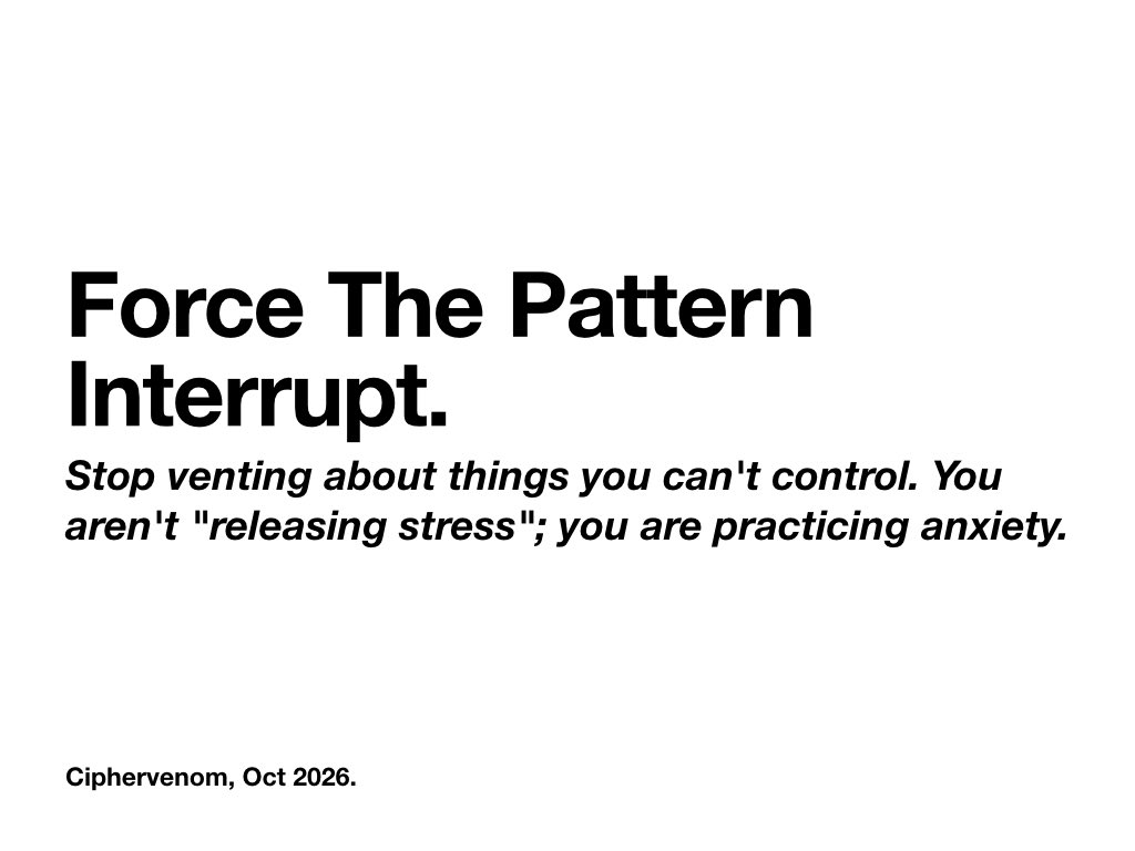 ciphervenom01's tweet photo. Venting feels great in the moment, but biologically, it is a disaster. Thanks to neuroplasticity, your brain is constantly restructuring its physical hardware based on your repeated thought patterns. When you constantly complain, the synapses associated with negative thoughts shrink the distance between them, making it chemically easier for your brain to default to pessimism tomorrow. You aren't just "letting off steam" you are actively training your central nervous system to be a victim. Shut down the complaint and force a pattern interrupt.
Are you rewiring for resilience, or practicing for failure? 🧠
#CIPHERVENOM #Neuroplasticity #HumanAnatomy #Biohacking #MentalToughness