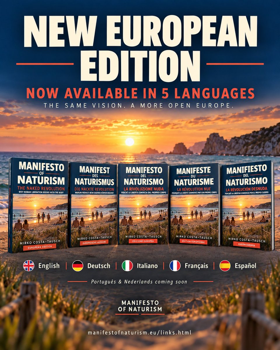 MirkoCosta45's tweet photo. I’ve now created a dedicated profile for my book projects on naturism, body freedom, culture, history and law: @NaturismBooks 
There I’ll be sharing infos on my book Manifesto of #Naturism.
If interested, I’d be happy if you followed this new account

#Nudism  #FKK #HumanRights https://t.co/0CEbqx62zV