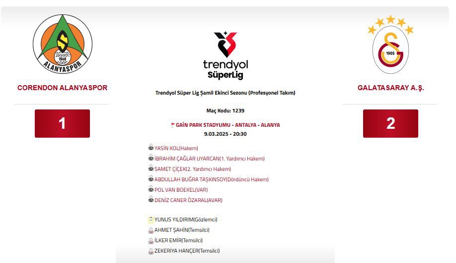 kenan_kiran's tweet photo. GALATASARAY A.Ş. Kulübü’nün 09.03.2025 tarihinde oynanan CORENDON ALANYASPOR-GALATASARAY A.Ş. Trendyol Süper Lig Şamil Ekinci Sezonu müsabakasındaki “saha olayları” nedeniyle Futbol Disiplin Talimatı’nın 52. maddesi uyarınca ve “7 futbolcusunun sarı kart ve 1 futbolcusunun kırmızı kart görmesi nedeniyle takım halinde sportmenliğe aykırı hareketi” nedeniyle Futbol Disiplin Talimatı’nın 40. maddesi uyarınca PFDK'ya sevkine,

GALATASARAY A.Ş. Kulübü futbolcusu GÜNAY GÜVENÇ ’in aynı müsabakadaki “hakareti” nedeniyle Futbol Disiplin Talimatı’nın 41. maddesi uyarınca 10.03.2025 tarihinden itibaren tedbirli olarak PFDK'ya sevkine karar verilmiştir.

https://t.co/rtz0Er4EA8