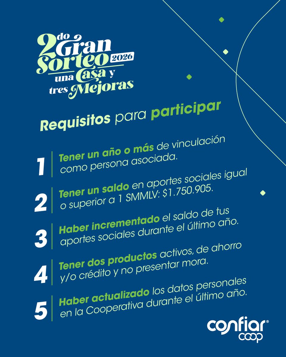 CONFIARCoop's tweet photo. Este 14 de octubre viviremos el segundo Gran Sorteo de Vivienda 2026 de Confiar.

Conoce todos los detalles y requisitos del sorteo aquí: https://t.co/6wWRpHgBcG https://t.co/BIfNzIq3hB
