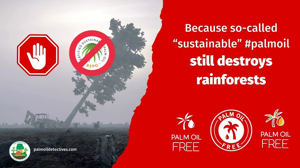 PalmOilDetect's tweet photo. The biggest lie you were never told: “Sustainable” #RSPO #PalmOil stops #deforestation. It doesn’t! So avoid #snacks by #Mars #Kelloggs #Nestle all the big brands. Instead buy #PalmOilFree snack #food. Learn more 🌴🩸🤯🧐⛔️ #BoycottPalmOil https://t.co/3hiTVGfbN3 https://t.co/MkfiXZPk5n