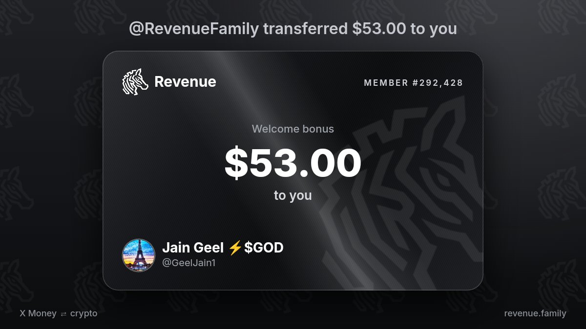 GeelJain1's tweet photo. @RevenueFamily Pleased to get $53.00 from @RevenueFamily https://t.co/td5dyH5VCB
