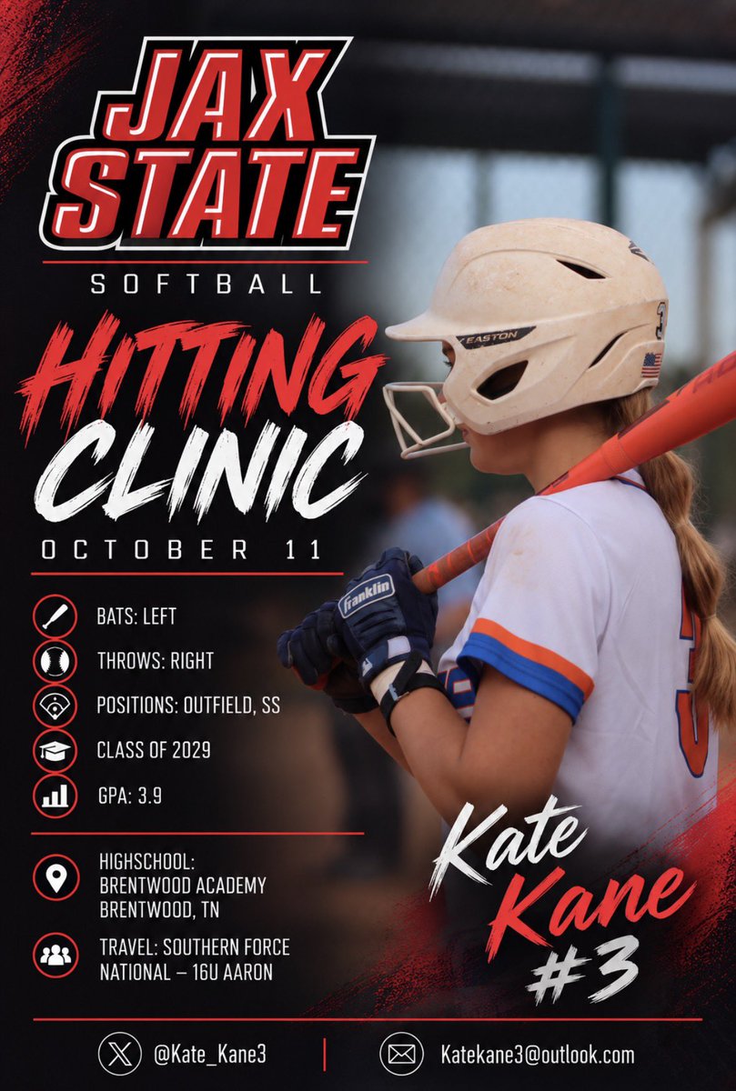 Kate_Kane3's tweet photo. Thank you @JaxStateSB for the invite to your hitting clinic! Looking forward to attending!🥎@SFNationalAaron @JulieBoland5 @livgreyy @JsuSoftball @CoachSims_JSU @hollystew27 @jennalord03 @JSUGamecocks https://t.co/ISnvuVKj0f