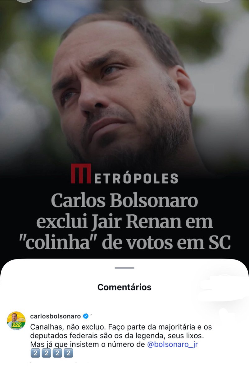 CarlosBolsonaro's tweet photo. O sistema está jogando unido tanto lá como cá, para ter a autorização da organização e então seguir o teatro.
@bolsonaro__jr 2️⃣2️⃣2️⃣2️⃣ https://t.co/6wyr8Og2ig