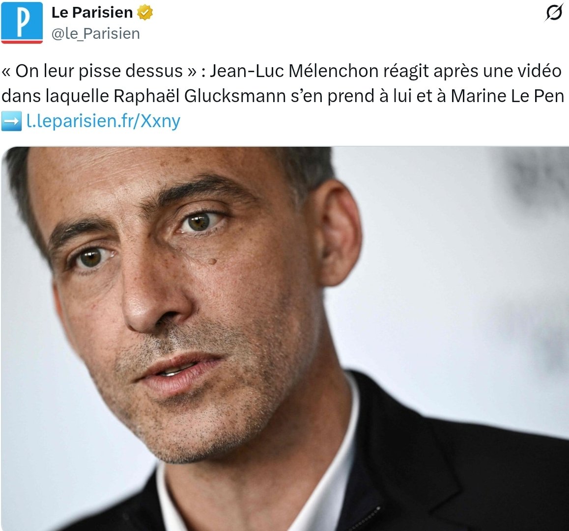 Bob30031583's tweet photo. Glucksmann balance ... on leur pisse dessus, mais @le_Parisien  construit son titre pour qu’on puisse croire que c’est @JLMelenchon . Pas besoin de fake news un bon titre bien orienté suffit 🙄 https://t.co/1csTlgsmkc