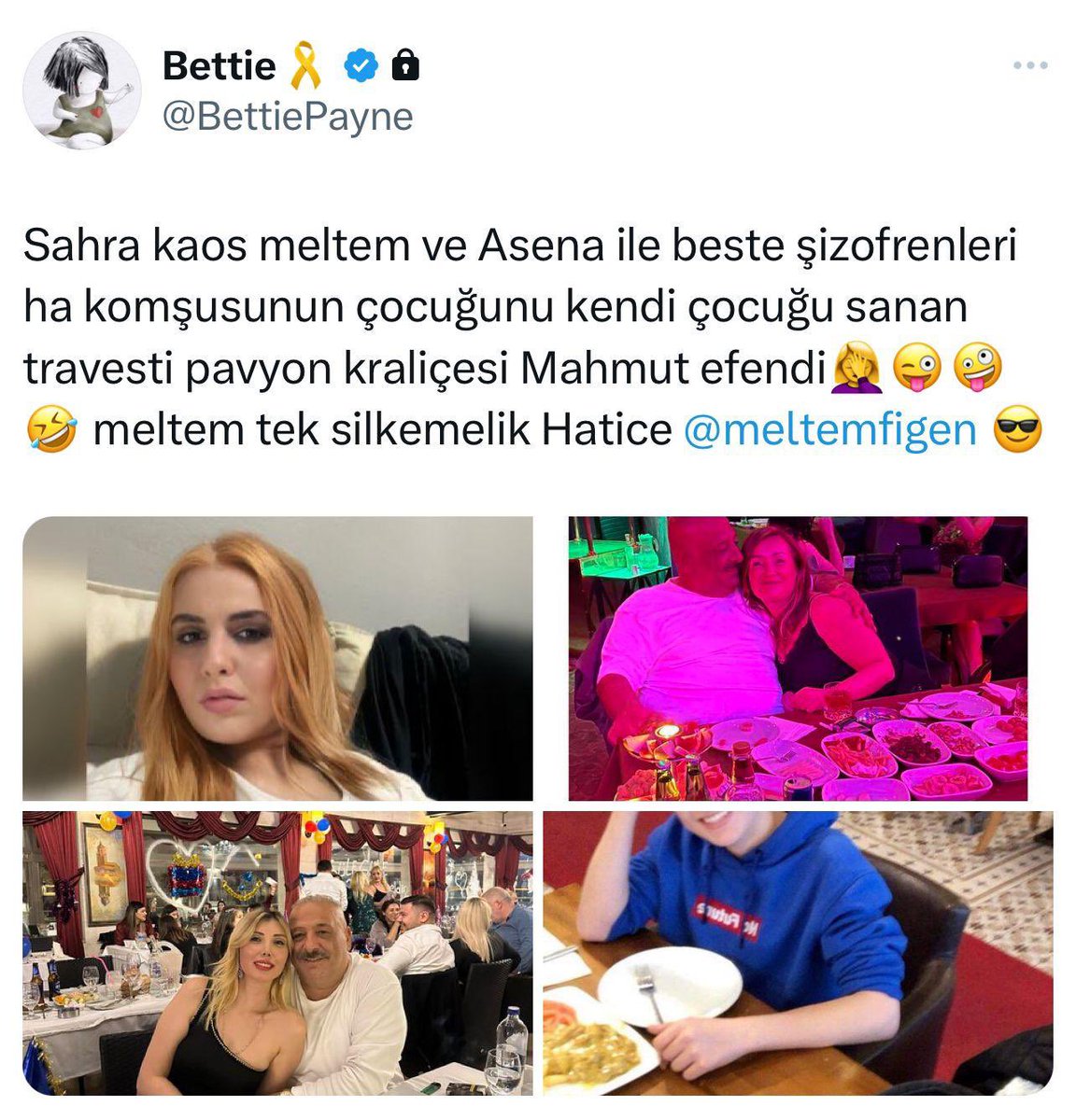 Meltofan's tweet photo. Tokatci meltemin pavyonda ayarztığı tarkan beyle paylaştığı anısı, beti reyis de paylaşmış. tarkan besteyle konusmasindan öğreniyoruzki meltem otel odasında tek gecelik kullanılıp silkelendikten sonra sabahın korunde atılmış 😄🙈 https://t.co/W7nFjbnq8n