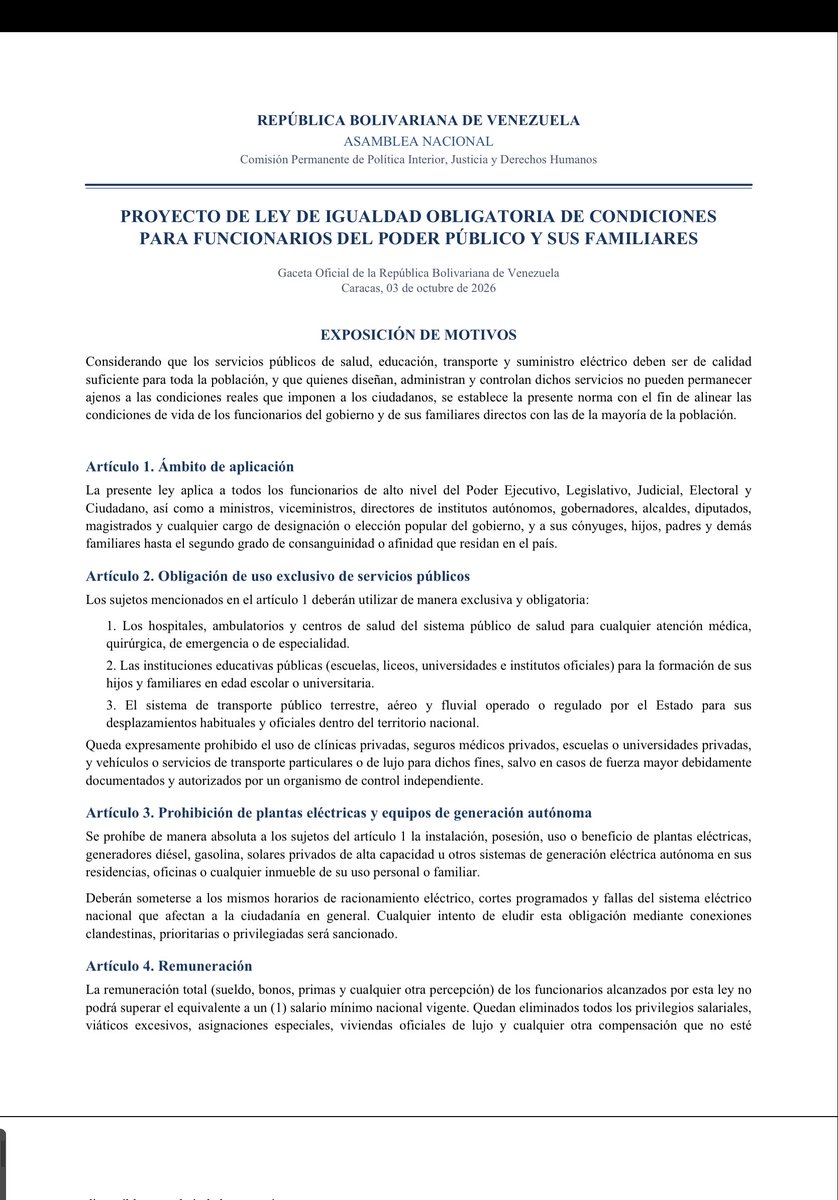 Howardhelps3's tweet photo. @AsambleaVE Yo propongo una ley que obligue a los funcionarios del gobierno a vivir en las mismas condiciones que viven los venezolanos. https://t.co/rptBRnvBjj
