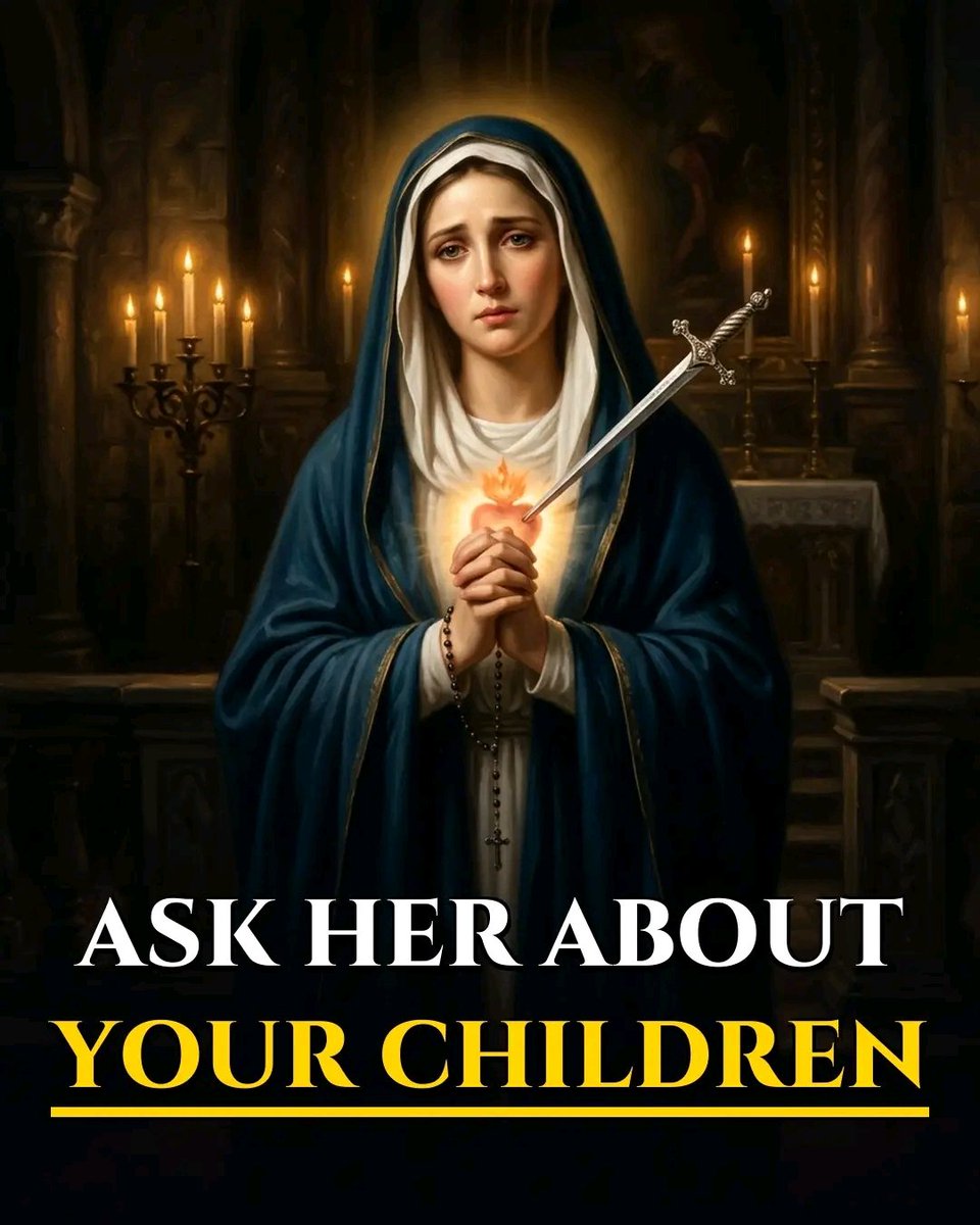 UcheMaryOkoli's tweet photo. There is something going on in your child's life right now that you do not know about.

Maybe it is small. Maybe it is the reason they went quiet at dinner, or stopped calling on Sundays, or keep their phone face down on the table. You asked. They said they were fine.

Fr. Chad Ripperger, an exorcist, gives parents one sentence for exactly that.

He was speaking about Our Lady of Sorrows. When Simeon told Mary that a sword would pierce her soul, Fr. Ripperger explained, it meant she would walk through the Passion of her Son and come out of it closer to God than anyone else. Then he compared it to the way we are with the people we love:

"THERE'S THINGS WE TELL OUR FAMILY. THERE'S THINGS WE TELL OUR FRIENDS THAT WE WON'T TELL OTHER PEOPLE. AND THAT'S KIND OF THE WAY GOD IS."

"SO THERE'S THINGS THAT HE COMMUNICATES TO HER THAT HE DOESN'T COMMUNICATE TO ANYBODY ELSE."

And God allows her to reveal them. So this is what he tells parents:

"YOU CAN ASK OUR LADY OF SORROWS, REVEAL ANYTHING TO ME THAT I NEED TO KNOW THAT'S GOING ON IN THE LIVES OF MY CHILDREN TO HELP THEM, AND THAT HAS A TREMENDOUS EFFECT."

And what he keeps hearing back:

"MOST PARENTS, AFTER ABOUT A WEEK, ARE LIKE, OH, FOUND OUT ALL SORTS OF STUFF."

Look at the last three words of that prayer. Not to catch them. Not to win the argument. TO HELP THEM. She is a mother who stood at the cross and watched her own Son suffer. She knows the difference.

So tonight, before you turn off the light, say it out loud. Fifteen seconds. Your child does not have to know. It does not matter if they are six or forty six, down the hall or three states away.

"Our Lady of Sorrows, you stood at the foot of the cross and never left your Son. Reveal to me anything I need to know that is going on in the lives of my children, so I can help them. Give me the grace to see it, and the patience to love them through it. Amen."

Then say each child's name, one by one.

Ask again tomorrow night, and the night after. In his experience, it takes about a week.

👇 One word if you are asking her tonight for one of your children: REVEAL.

Credit: Father Chad Community