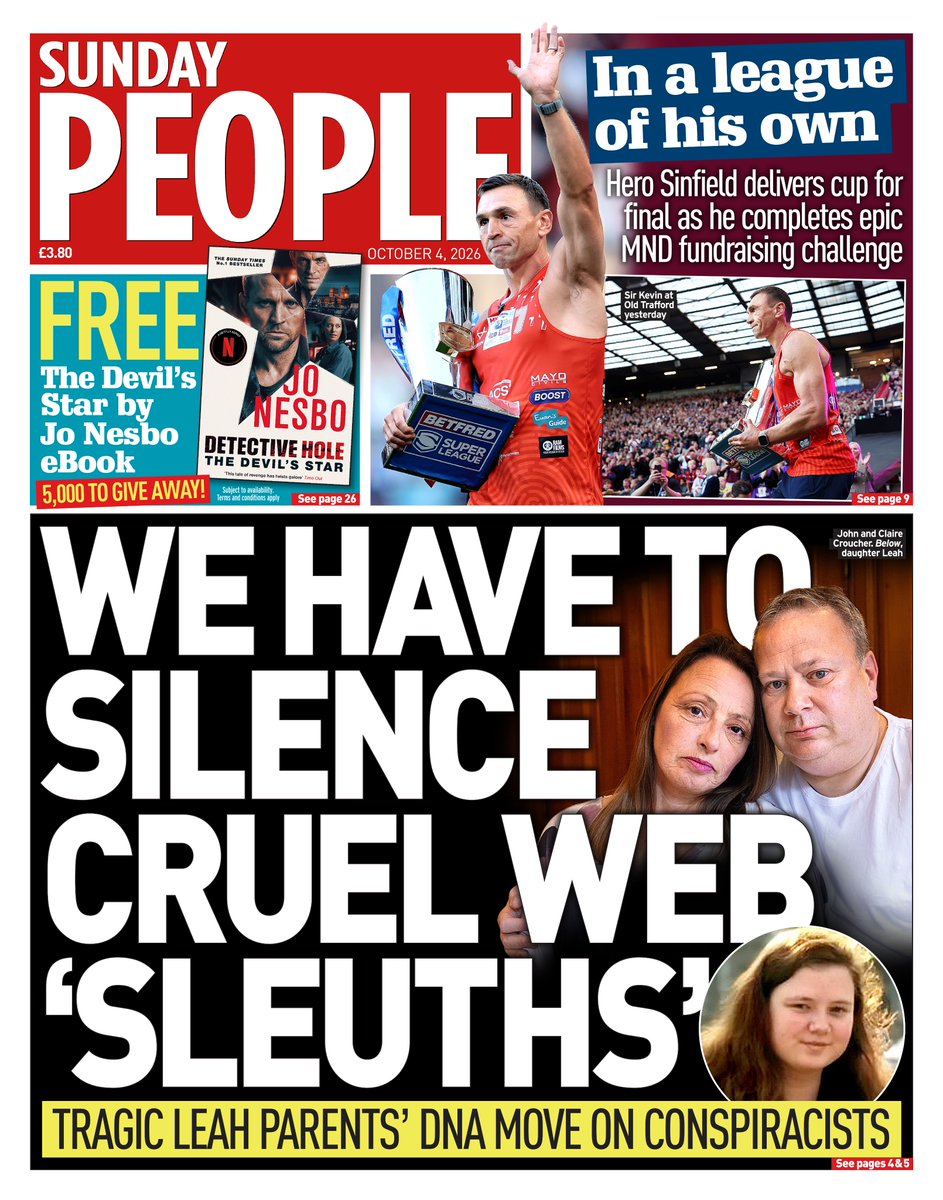AndyGibsonTV's tweet photo. "WE HAVE TO SILENCE CRUEL WEB 'SLEUTHS'"
@DailyMirrorDan for @TheSundayPeople

Leah Croucher’s parents have released DNA evidence linking Neil Maxwell to her murder, to stop online sleuths blaming her late brother Haydon Croucher.

#SundayPeople
#TomorrowsPapersToday
