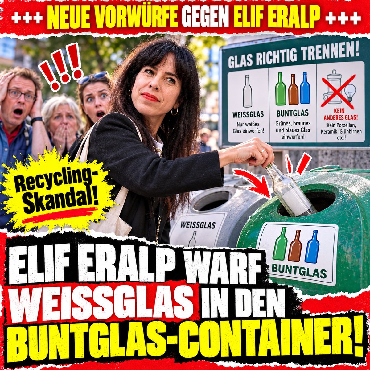 JT_Voermann's tweet photo. +++ RECYCLING-SKANDAL +++ Elif Eralp soll Weißglas in den Buntglascontainer geworfen haben. Zeugen berichten von „fassungsloser Stille“ am Altglasplatz. Deutschland verlangt Aufklärung. 🍾🚨 https://t.co/JCRaWwbdYk