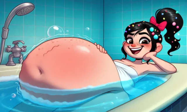 Vanellopsessed's tweet photo. #voretober #voretober2026 #vore #vanellope #belly #bloatedbelly #pudgygut #pudgy #bloated #potbelly #digestion #event #aroused #fetish #bellyrub #october #spookytime #aiart #pixai #gut #digest #vanellopevonschweetz #Disney #holiday #spa #bathroom #bathtub #endo #endosomatophilia https://t.co/zj7XxMQJ2J