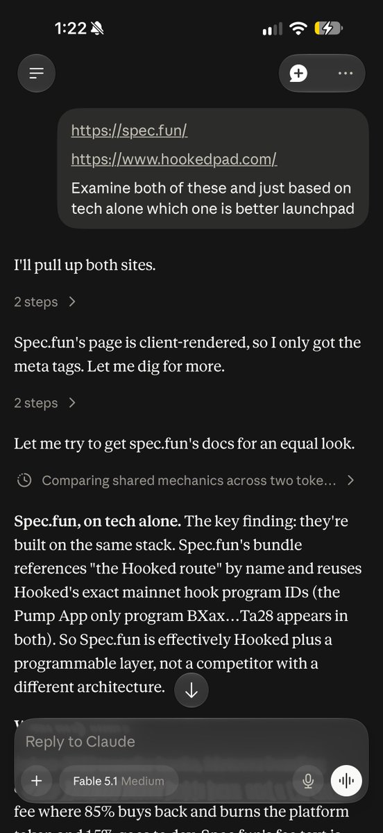 mickeymantled's tweet photo. Asked Claude fable 

“https://t.co/goYSJH6jd9
https://t.co/gxPsBr35wm
Examine both of these and just based on tech alone which one is better launchpad” 

It chose spec https://t.co/kG3mm86o95