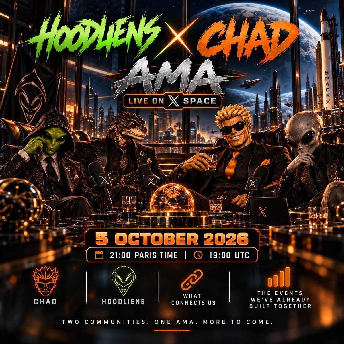 HoodliensHDLN's tweet photo. 👽 TRANSMISSION INCOMING…

The signal just got stronger.

HOODLIENS × CHAD — LIVE AMA ON X

📅 October 5
🕒 3:00 PM EDT | 19:00 UTC | 21:00 Paris

Two communities coming together. One conversation.
We’re opening the channel to talk about what brought HOODLIENS and CHAD together, what’s already happening behind the scenes, and what this partnership could unlock next. 👀

This is only the beginning. 🛸

$HDLN × $CHAD

ONE MIND. ONE PURPOSE.
DISCLOSURE CONTINUES.

Join us here👇

 https://t.co/slnRlfjsDm