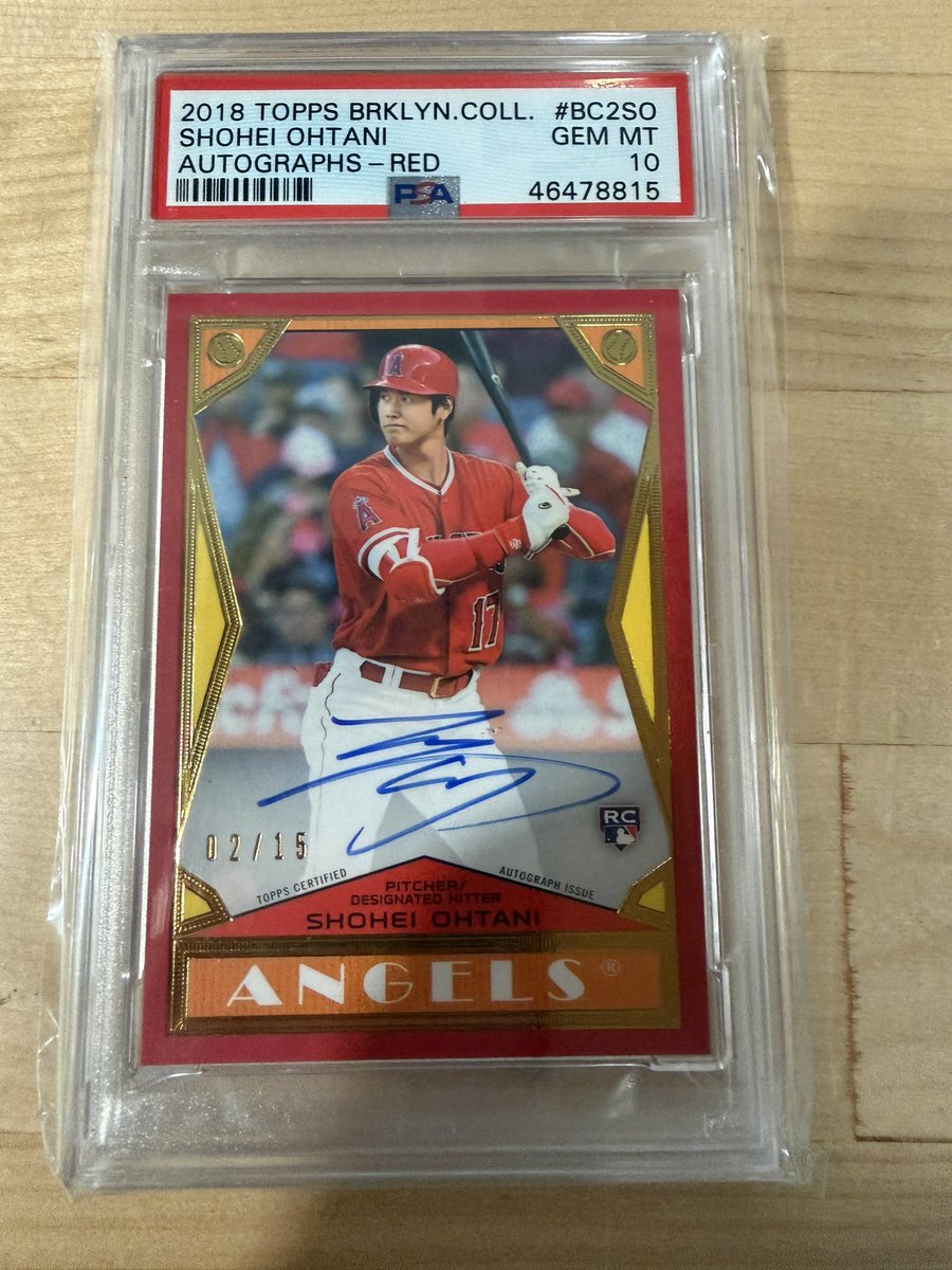 OhtaniMarket's tweet photo. Shohei Ohtani Rookie Auto
2018 Topps Brooklyn Collection BC2SO Auto Red /15 PSA 10 https://t.co/2V4NyZBaQz