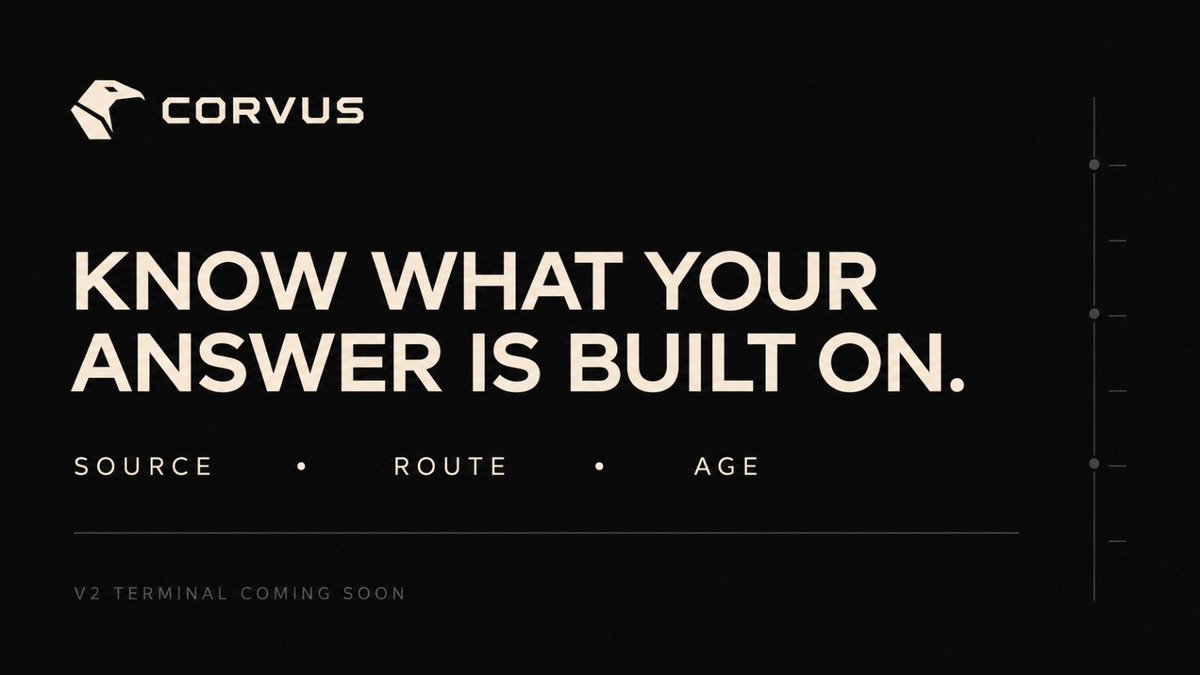 Murci_dev's tweet photo. a fresh answer can still contain old data.

that’s why we’re showing the source, route and age of each reading in corvus V2.

you’ll be able to see what the explanation is built on, and when those figures were read.

V2 terminal coming soon. https://t.co/PoZ54yYnZb