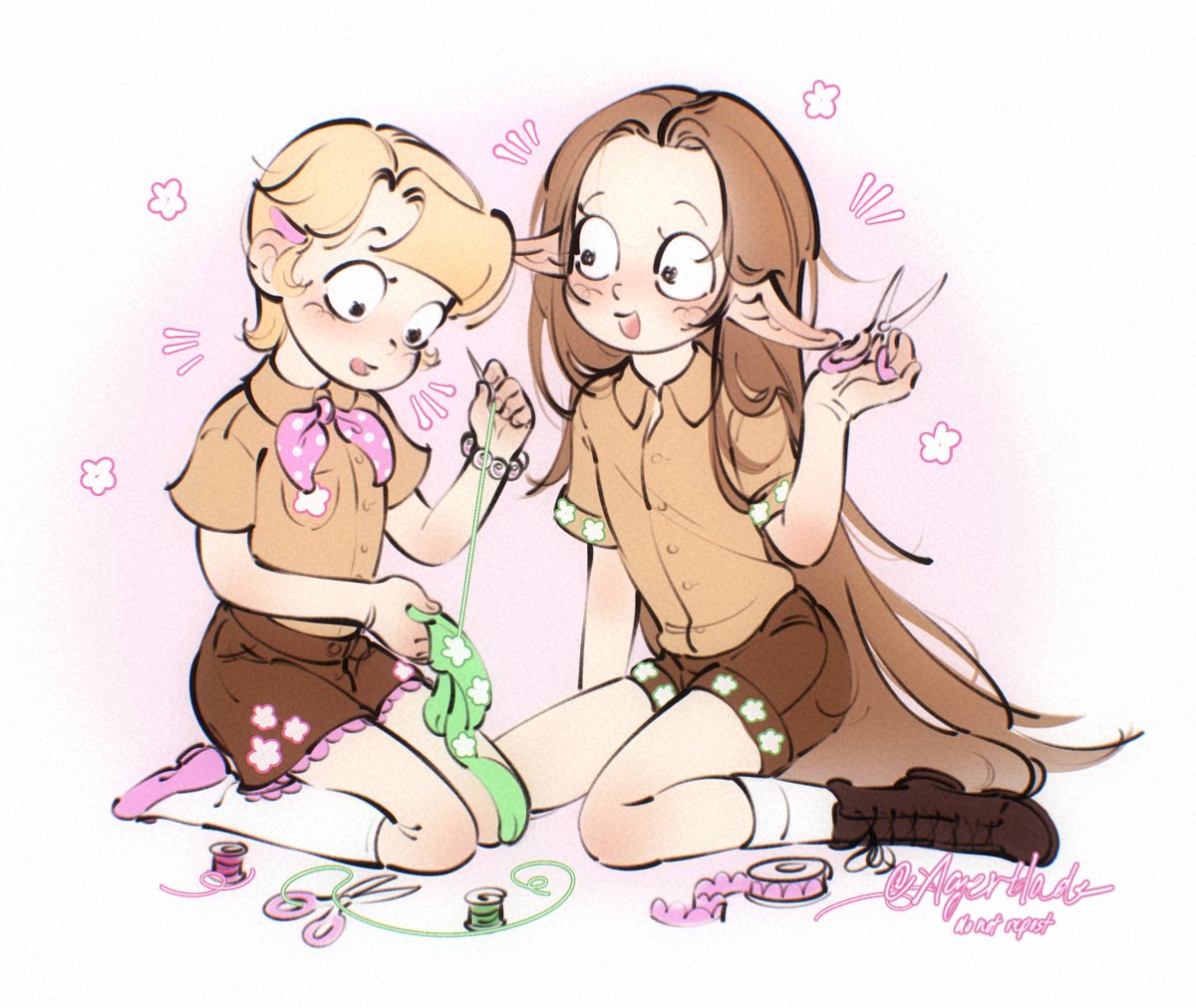 agerblade_'s tweet photo. First friend at #mortysummercamp Just a quick Doodle of my Barbie Morty and @Dona__S2's Elf Morty 
-
Barbie helping Elf beautify his camp uniform 😋🧵🌸 https://t.co/kHZ3cifURK