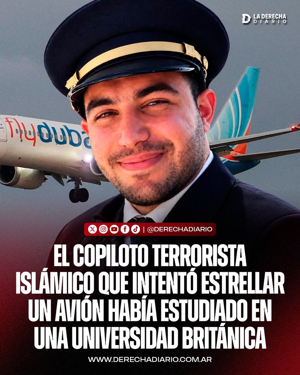 laderechadiario's tweet photo. 🚨🇬🇧🇴🇲 | LAS UNVERSIDADES BRITÁNICAS CREAN TERRORISTAS ISLÁMICOS: El copiloto terrorista musulmán que intentó estrellar el avión de Flydubai rumbo a Israel había estudiado en Buckinghamshire New University, en el Reino Unido.

Hamam Al Hammami cursó a distancia gestión de la aviación y se recibió en 2023. La universidad informó que no hizo allí la formación de piloto.