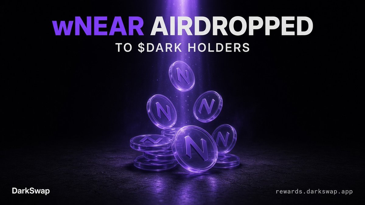 DarkSwapApp's tweet photo. $DARK airdrop complete.

463.786 wNEAR paid to 507 eligible holders. All payments verified on-chain.

Total rewards distributed: approximately $19,722 in wNEAR + $DARK, valued at current prices.

https://t.co/1WB9hUYrsa https://t.co/jzvtlDEEBs